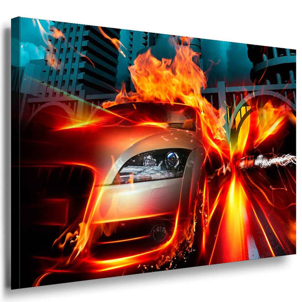 Audi Feuer Leinwandbild / AK Art Bilder / Auto + Mehrfarbig +Kunstdruck
