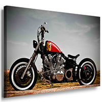 Bobber Leinwandbild – Schwarze & Rote Chopper mit Nummer 93 | AK ART Motorradbild im Vintage-Stil