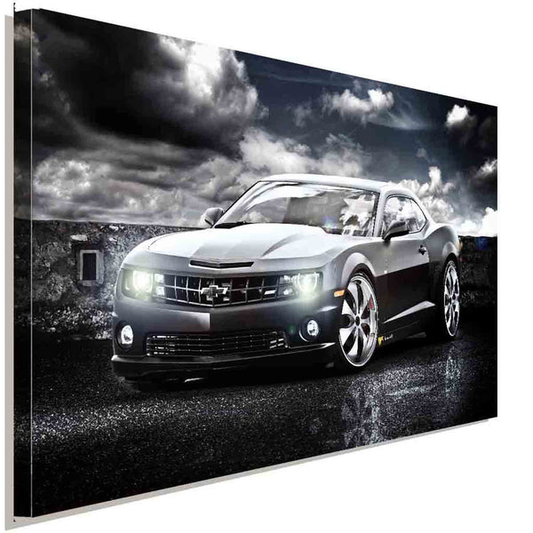 Chevrolet Camaro Schwarz Leinwandbild AK Art Studio Wanddeko Wandbild Auto