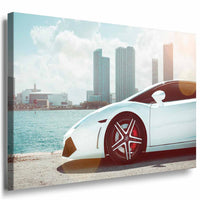 Weißer Lamborghini Sportwagen Miami Leinwandbild / AK Art Bilder / Auto Mehrfarbig