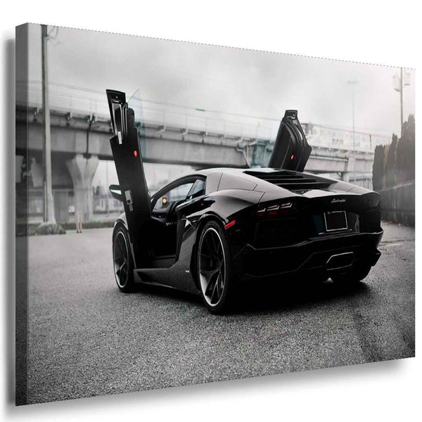 Lamborghini Black Flügel Türen Sport Leinwandbild AK Art Bilder Mehrfarbig Auto