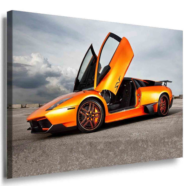 Lamborghini Orange Fluegel Türen Leinwandbild / AK Art Bilder / Mehrfarbig Auto