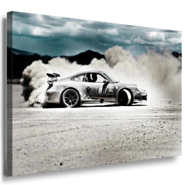 Porsche Wüste Speed Staub Leinwandbild / AK Art Bilder Auto Bild Mehrfarbig