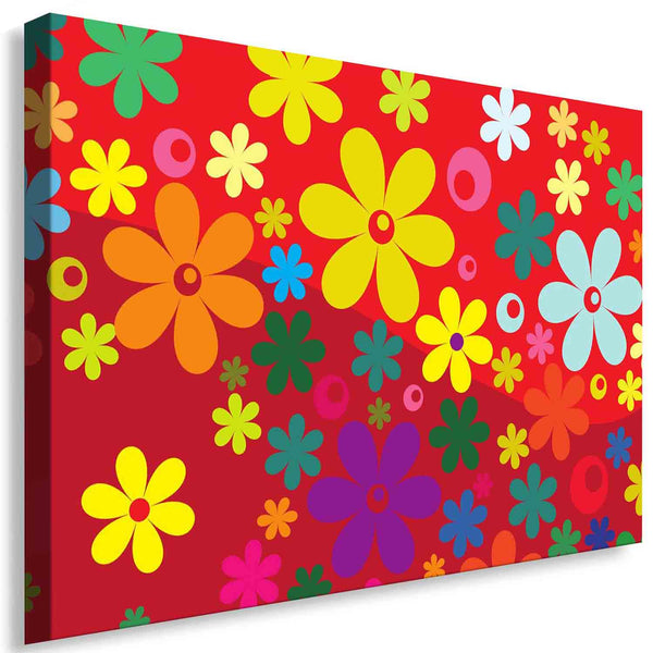 Blumen Hippie Abstrakt Leinwandbild / AK Art Bilder / Leinwand Bild + Mehrfarbig TOP XXL