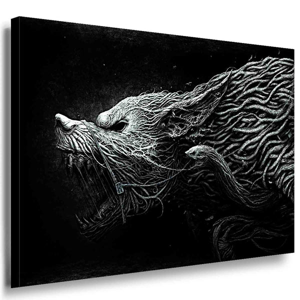 Monster Horror Hund Leinwandbild AK Art Bilder Schwarz Weiß Wandbild TOP XXL