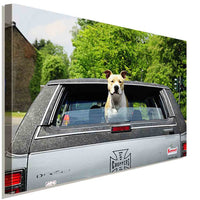 Pitbull im Auto Leinwandbild AK Art BilderWanddeko Wandbild Premium Kunstdruck