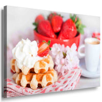 Erdbeere Sahne Leinwandbild AK Art Bilder / Mehrfarbig Kunstdruck XXL Wwandbild