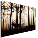 Hirsch im Wald Abend Leinwandbild AK Art Bilder Wanddeko Wandbild Kunstdruck XXL