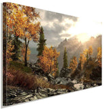 Skyrim Herbst Bach Leinwandbild AK Art Studio Wanddeko Wandbild Made in Germany