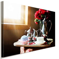Silber Tee Set Küche Leinwandbild AK Art Bilder Wanddeko Wandbild Kunstdruck XXL