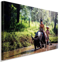 Wasserbüffel Vietnam Leinwandbild AK Art Bilder Wanddeko Wandbild Kunstdruck XXL