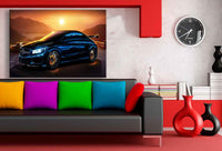 Mercedes Benz Sport Blau Sonne Leinwandbild LaraArt Bilder Kunstdruck Auto
