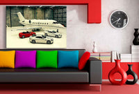 Aston Martin & Flugzeug Leinwandbild AK Art Bilder Mehrfarbig Wandbild TOP XXL Auto
