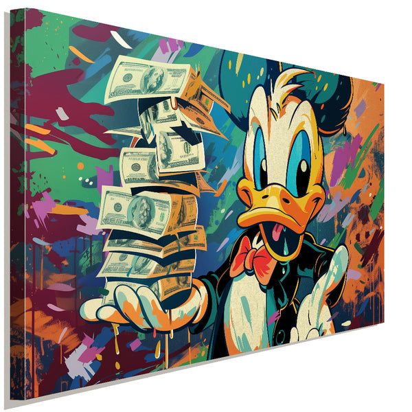 Donald Duck Streetart Leinwandbild – Pop-Art Geldmotiv in knalligen Farben | AK ART