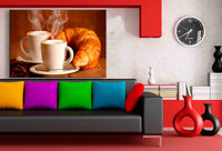 Croissant Kaffe Heiß Leinwandbild AK Art Bilder Mehrfarbig Kunstdruck Wandbild