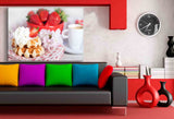 Erdbeere Sahne Leinwandbild AK Art Bilder / Mehrfarbig Kunstdruck XXL Wwandbild