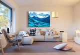 Alpen Dorf Berge Blau Leinwandbild AK Art Bilder Mehrfarbig Kunstdruck XXL TOP