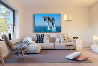 Drei Delphine Springen Meer Abstrakt Leinwandbild AK Art Bilder Mehrfarbig XXL