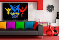 Pokemon GO Team Gelb Blau Rot Leinwandbild AK ART Kunstdruck Wandbild Wanddeko