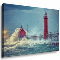 Sturm Leuchtturm Wellen Leinwandbild AK Art Bilder Mehrfarbig Kunstdruck TOP XXL