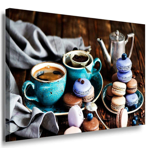 Kaffe Makaroni Leinwandbild AK Art Bilder Mehrfarbig Wandbild Kunstdruck XXL