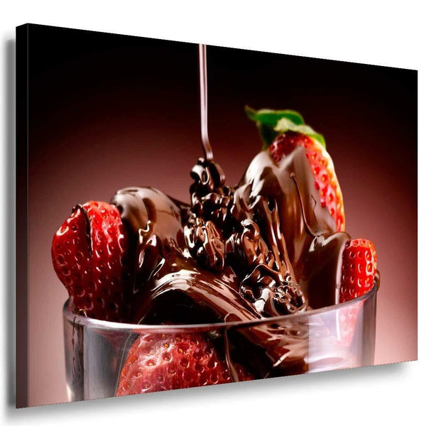 Erdbeere Schokolade Leinwandbild AK Art Bilder Mehrfarbig Kunstdruck XXL TOP