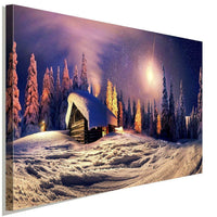 Berg Hutte im Schnee Wald Weihnachten Leinwandbild AK ART Wanddeko Wandbild XXL