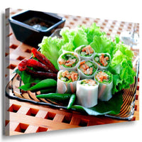 Sushi Tisch Salat Leinwandbild AK Art Bilder Mehrfarbig Kunstdruck Wandbild
