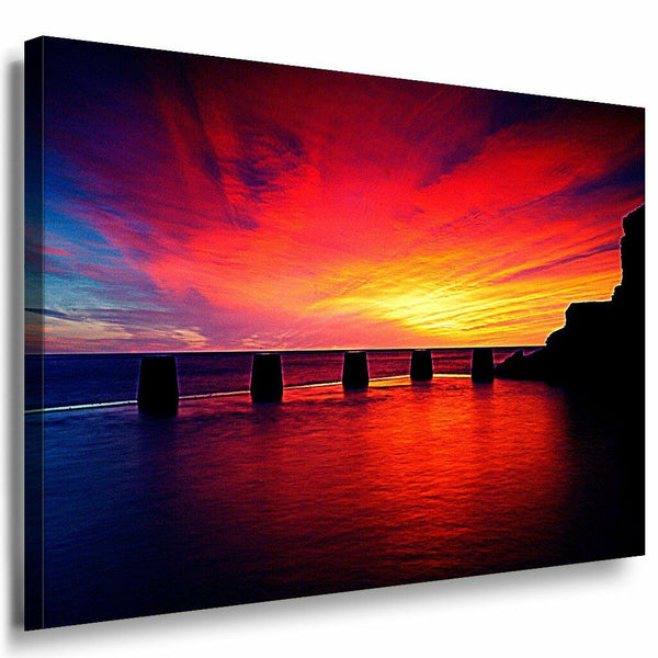 Sonnenuntergang Meer Leinwandbild AK Art Bilder Mehrfarbig Wandbild Kunstdruck 2