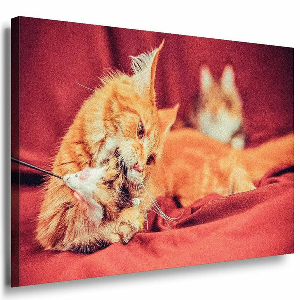 Katze frisst Maus Leinwandbild AK Art Bilder Mehrfarbig Kunstdruck XXL Wandbild