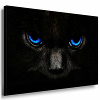 Schwarze Katze mit blauen Augen Leinwandbild AK Art Bilder Mehrfarbig Kunstdruck