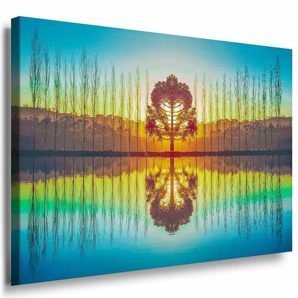 Baum Wasser See Leinwandbild AK Art Bilder Mehrfarbig Kunstdruck XXL Wandbild