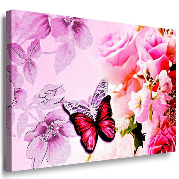 Schmetterling Blumen Leinwandbild AK Art Bilder Schwarz Weis Wandbild TOP XXL