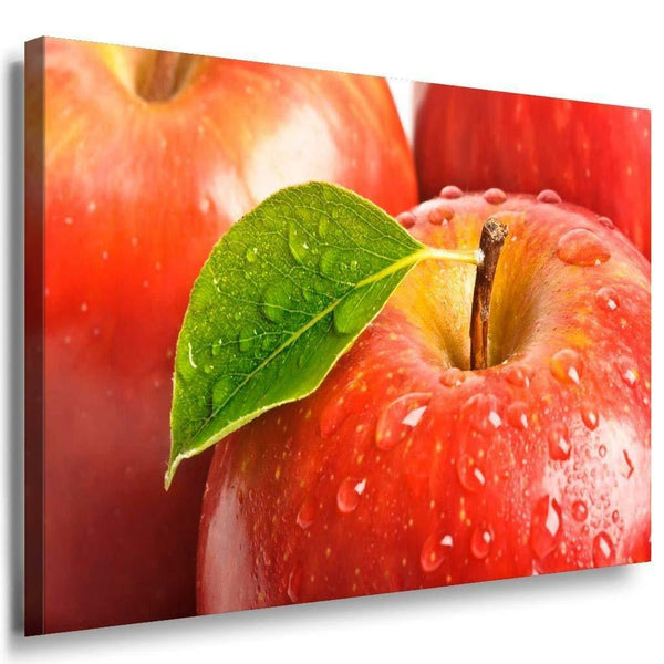 Apfel Blatt Tropfen Leinwandbild AK Art Bilder Mehrfarbig Kunstdruck Wandbild