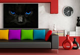 Schwarze Katze mit blauen Augen Leinwandbild AK Art Bilder Mehrfarbig Kunstdruck
