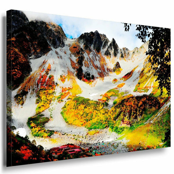 Gebirge Leinwandbild AK Art Bilder Mehrfarbig Wandbild Kunstdruck Wanddeko XXL