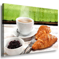Kaffe Croissant Marmelade Leinwandbild AK Art Bilder Mehrfarbig Kunstdruck XXL