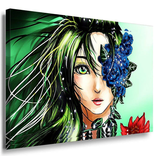 AK Art Anime Manga Comic Frau Portrait Floral Premium Kunstdruck Leinwandbild