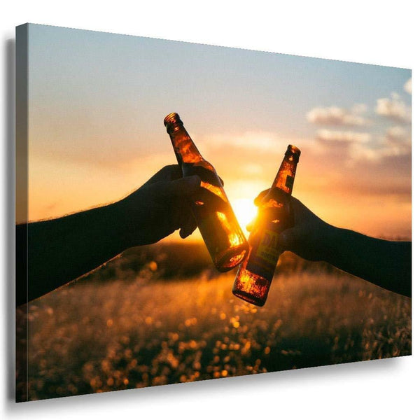 Bier Anstossen Abend Leinwandbild AK Art Bilder Mehrfarbig Kunstdruck Wandbild